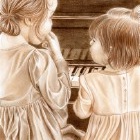 Art Drawing - The Young Duettists -  - piano - little girls